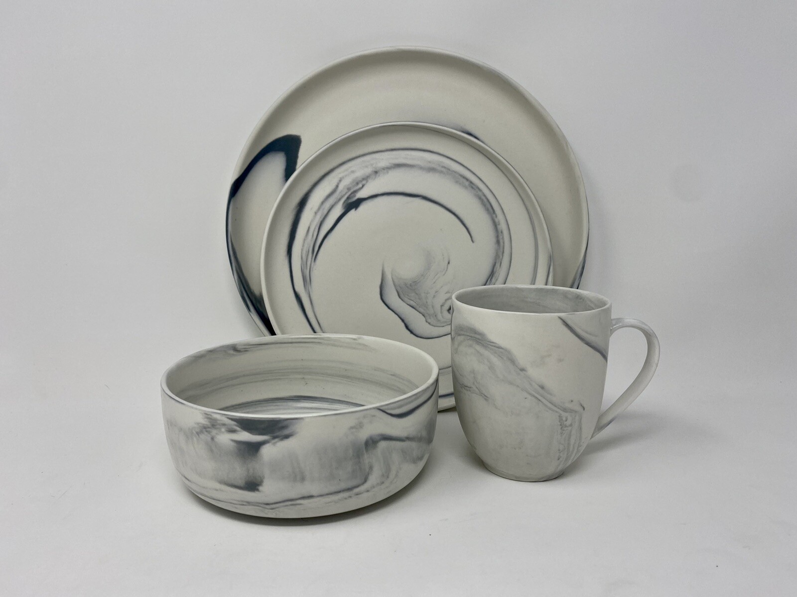 Stone Lain Marble Porcelain Dinnerware Set 16 Piece Service for 4 Matte Gray gallery