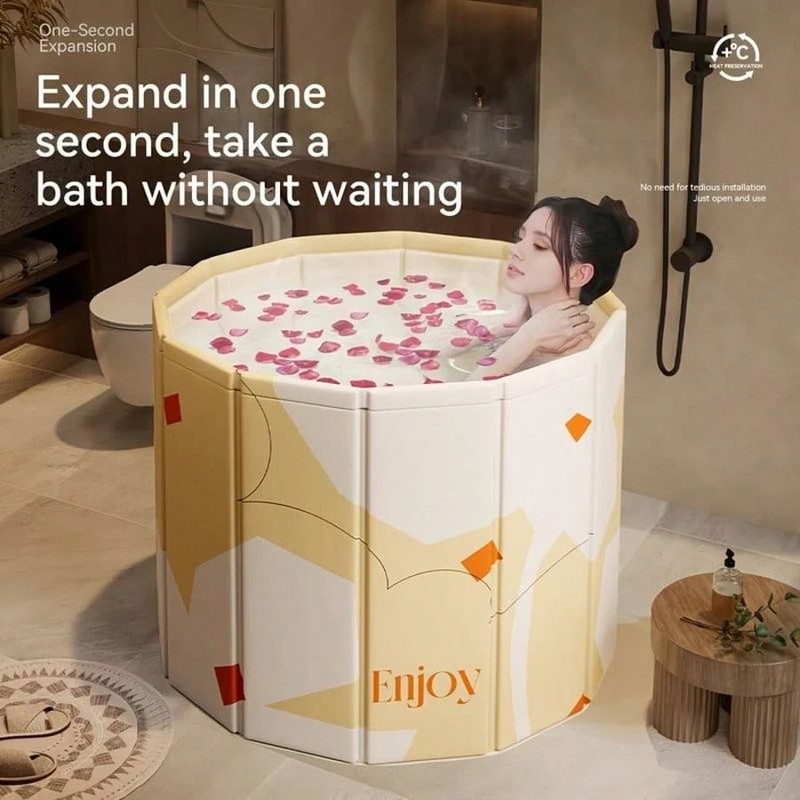 Foldable Non-Inflatable Bathtub Thickened Thermal Foam Portable Soaking Tub gallery