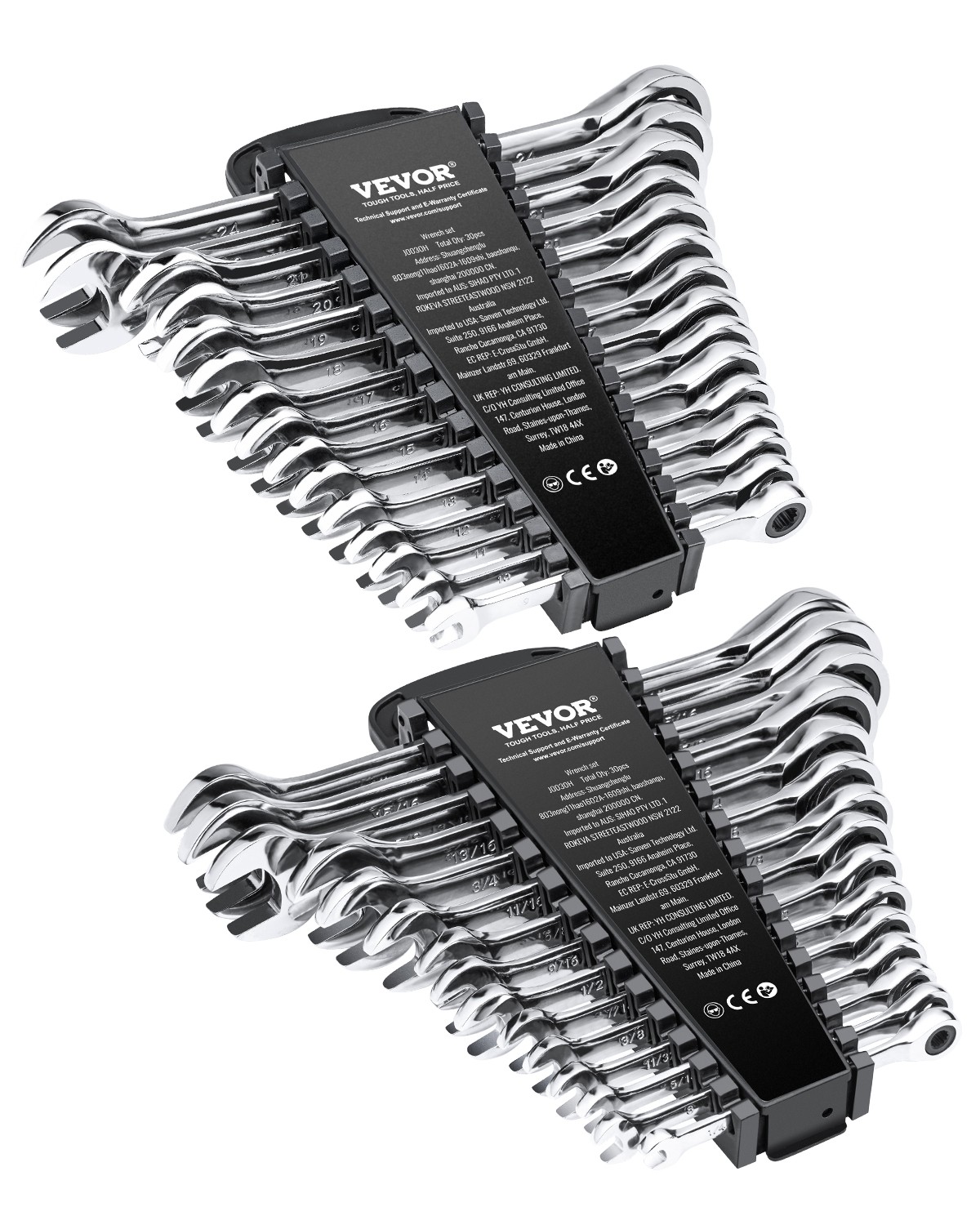 Combination Wrench Set 30 PCS SAE 1/4" to 1", Metric 8mm to 24mm Organizer Rack gallery