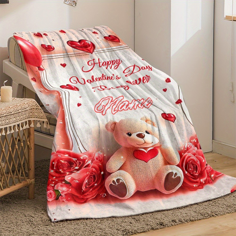 Glam Style Custom Name Valentine'S Day Teddy Bear Confession Throw Blanket - L gallery