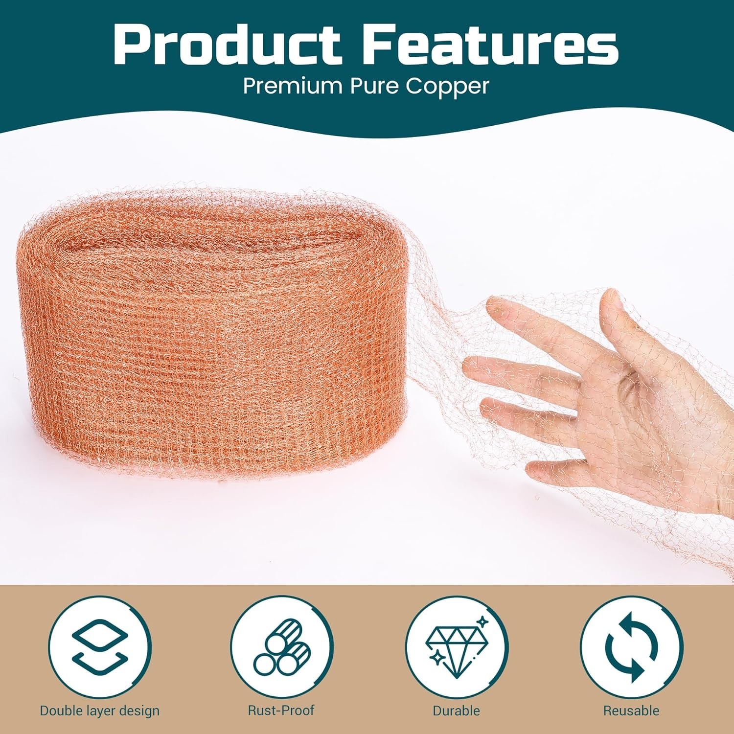 Copper Mesh Rodent Control 5In X 30Ft Rustproof Pure Copper Mesh Roll for Slu... gallery