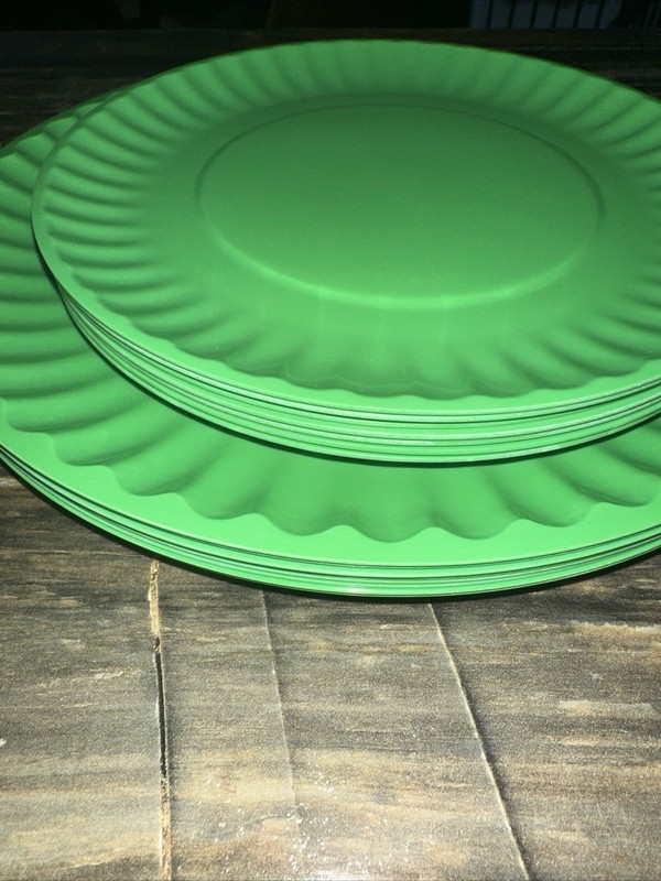 23 Reusable "Paper" Plate Dinner + Bread Melamine Yellow + Green Picnic Camping gallery