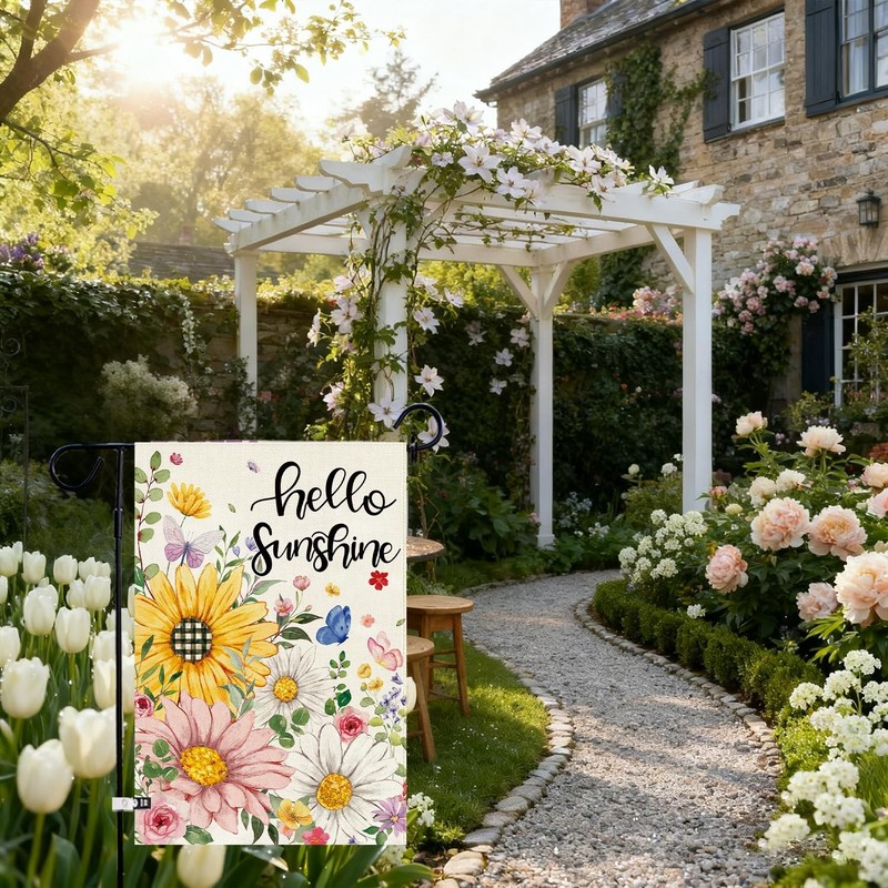 Spring Summer Garden Flag Double Sided 12.5 x 18 Inch Burlap with Clip and St... gallery