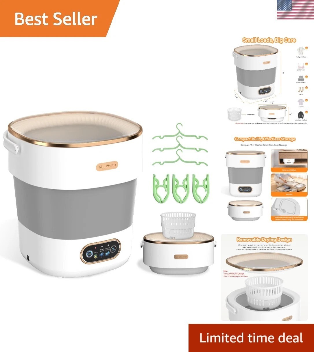 Portable Washing Machine, Folding 20L Mini Washer and Spin-Dryer, 3 Cleaning ... gallery