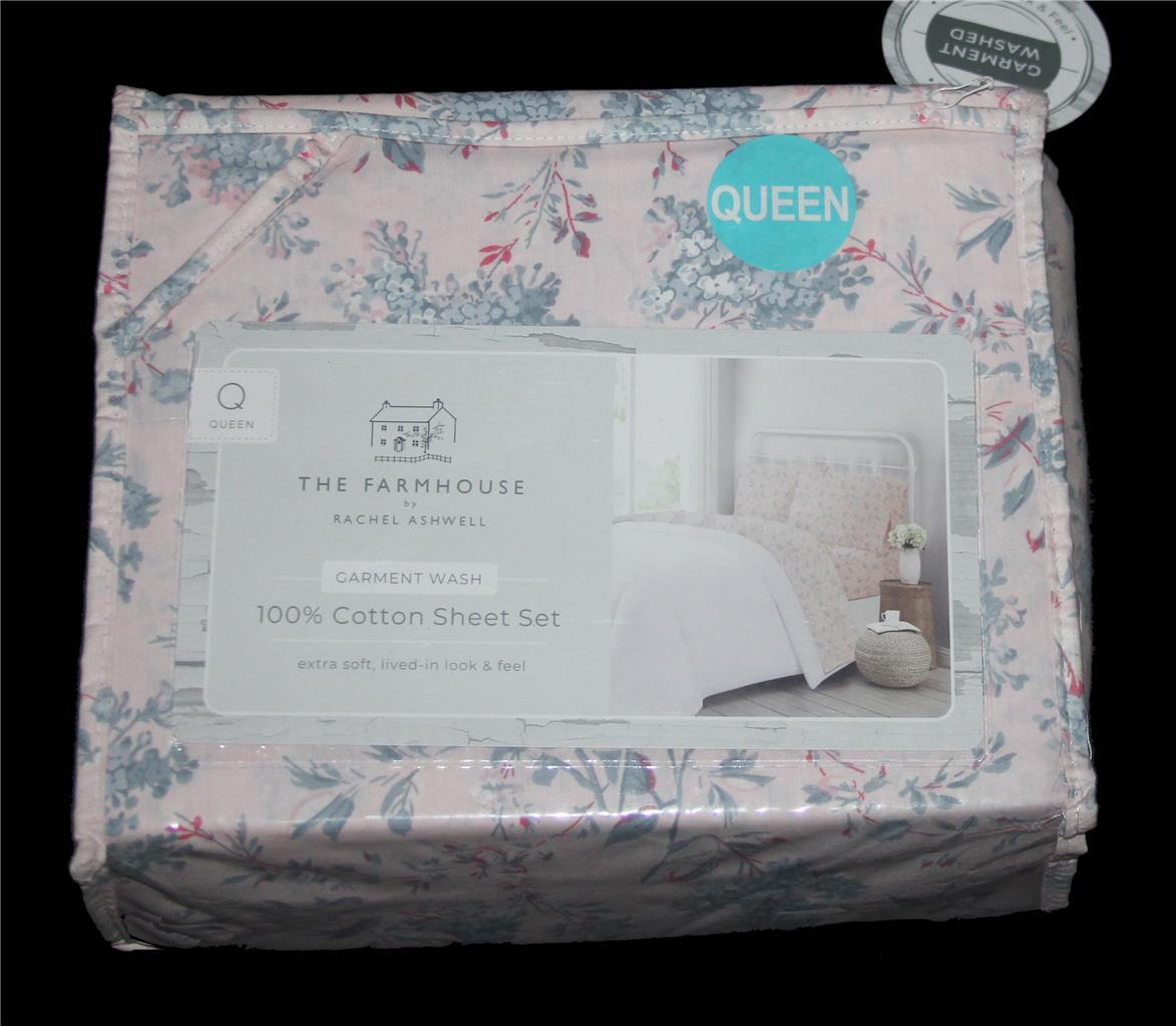 Rachel Ashwell Shabby Chic Dusty Pink Grey Blue Lilac Floral KING Sheet Set NIP gallery
