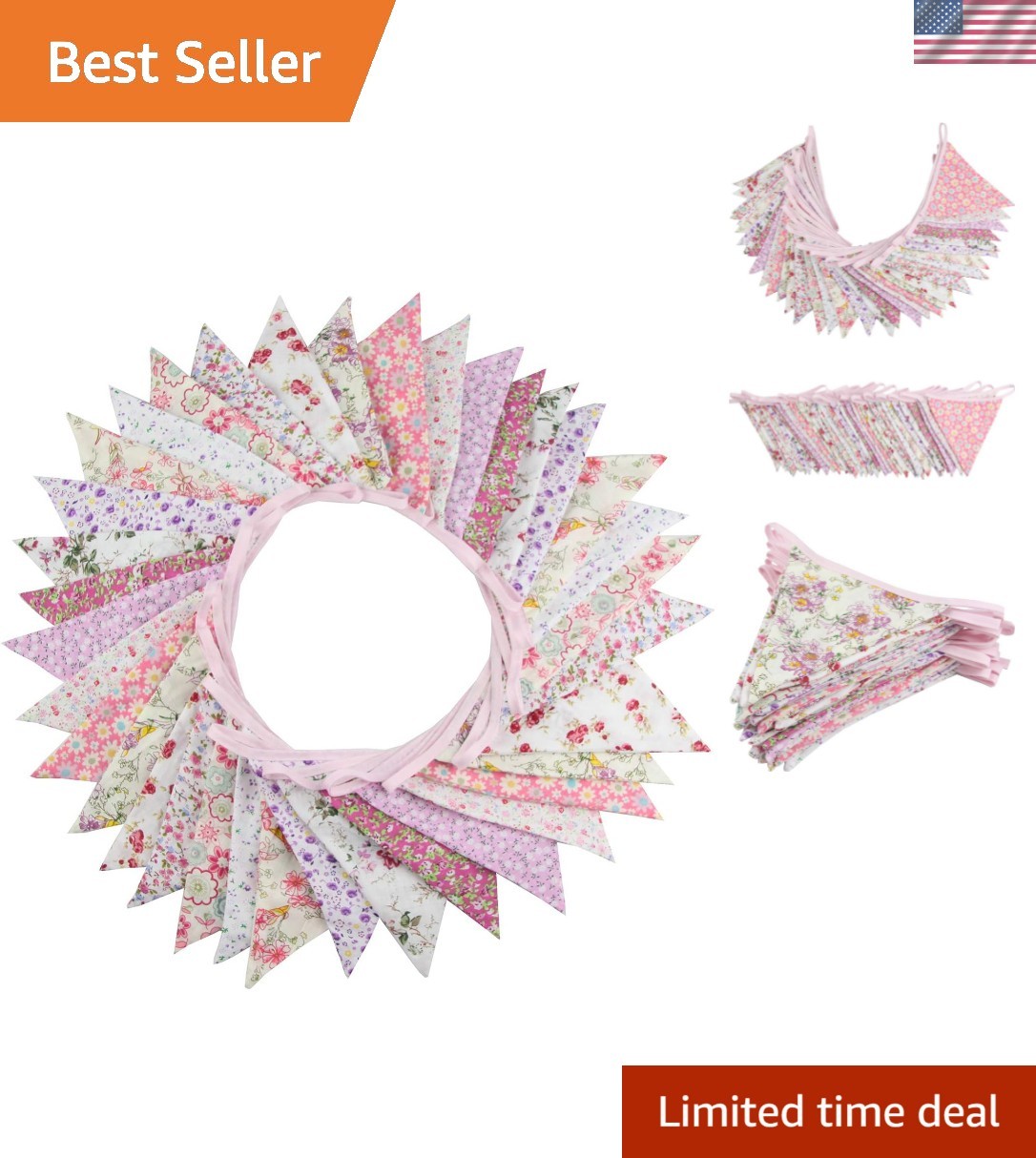10M/32Ft Triangle Bunting Banner, 36 Pcs Cotton Fabric Flags Pennant Garlands... gallery