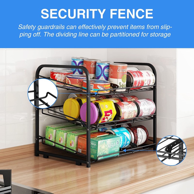 Can Rack Organizer 3 Tier Stackable Can Storage Dispenser for Food Storage Black gallery