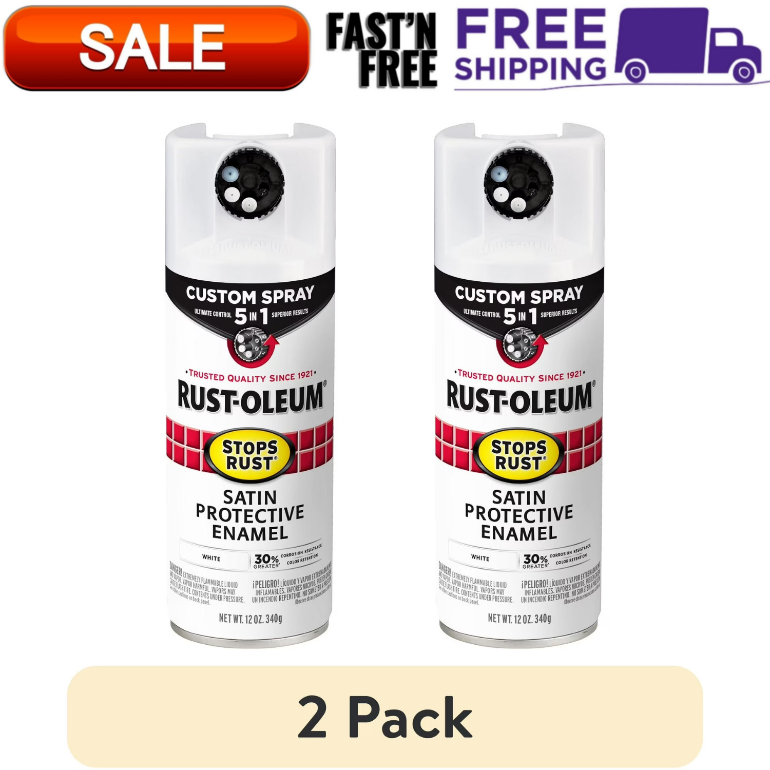 (2 pack) White, Rust-Oleum Stops Rust Custom 5 in 1 Satin Spray Paint, 12 oz gallery