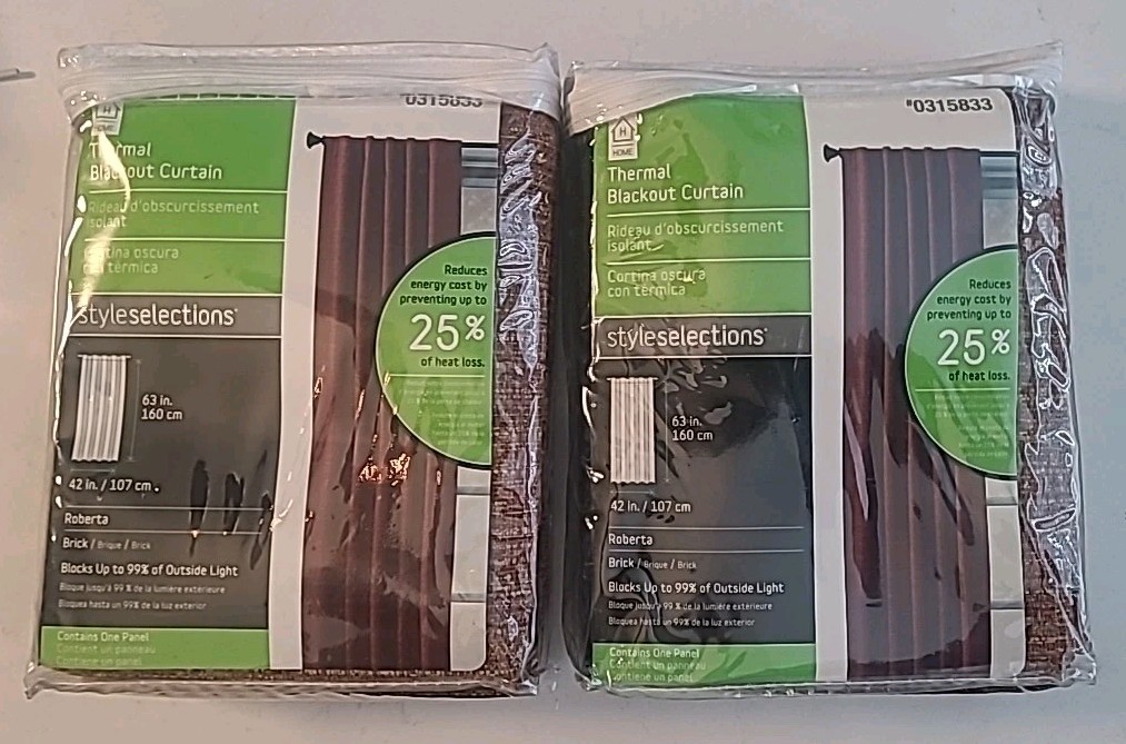 2 Style Selections ROBERTA Rod Pocket Panels Blackout BRICK 63" #0315833 (B2-G10 gallery