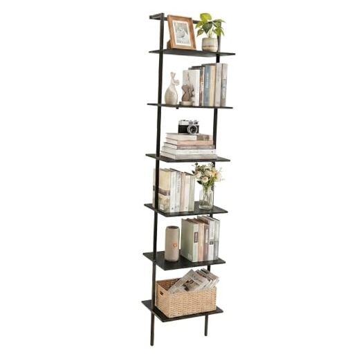 6-Tier Ladder Shelf 77 Inches Wall Mounted Bookshelf with 6 Tier Black gallery