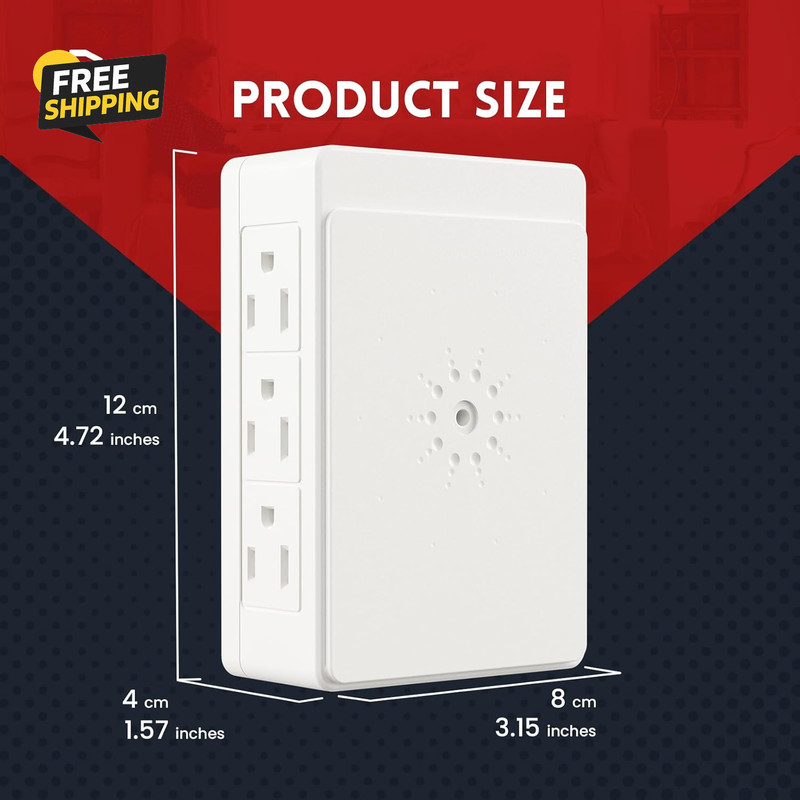 2 Pack Side Outlet Plug Adapter, 6-Outlet Extender, 3-Prong, Multiple Plug gallery