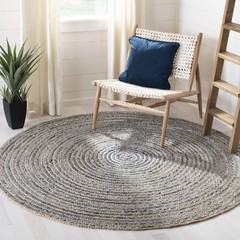 Cape Cod Collection Area Rug – 9′ Round, Natural & Blue, Handmade Flat Weave …