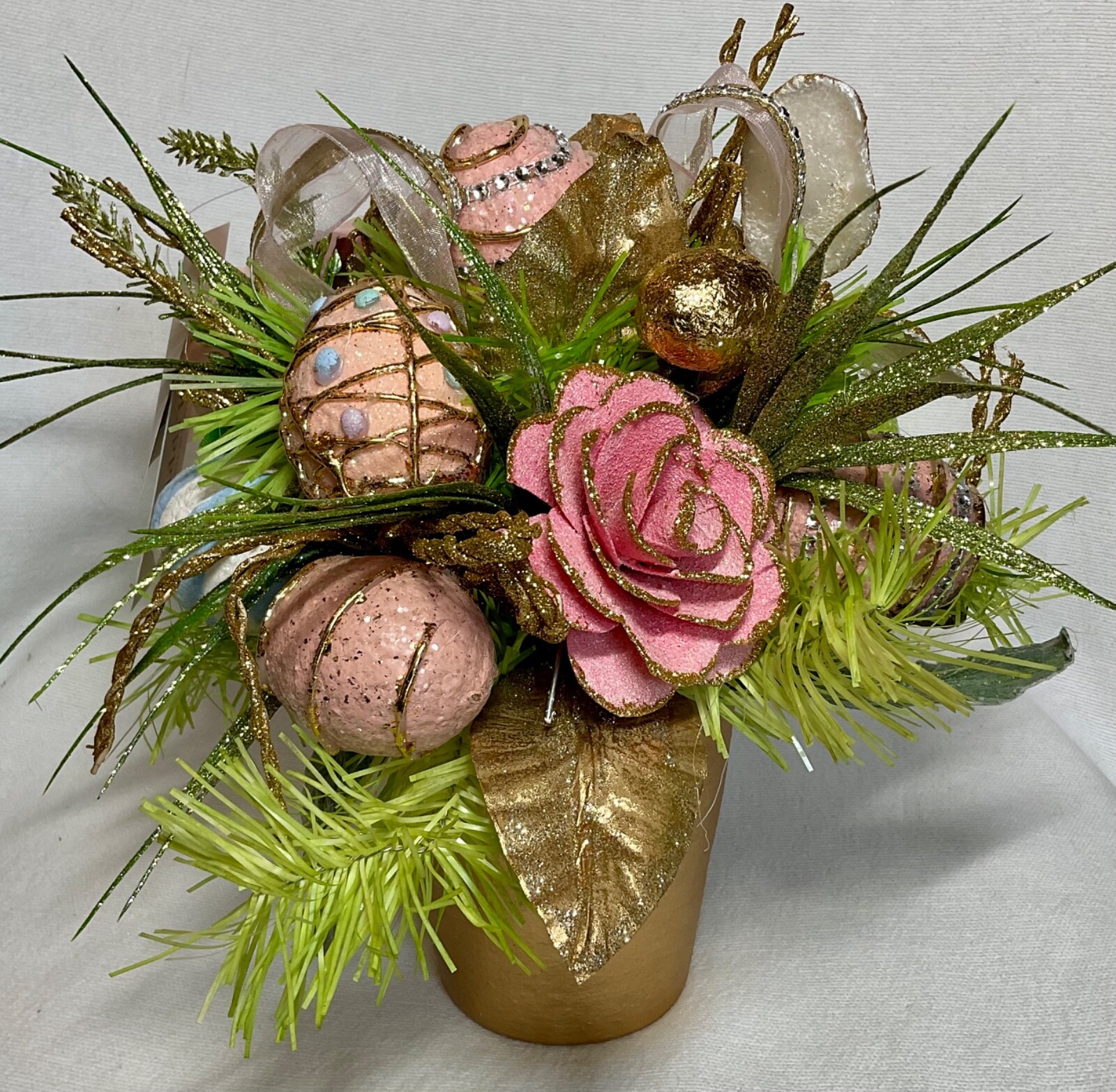 EASTER SPRING EGG FLOWER BUTTERFLY CAPIZ ARRANGEMANT 11 INCHES TALL PASTEL NWT gallery