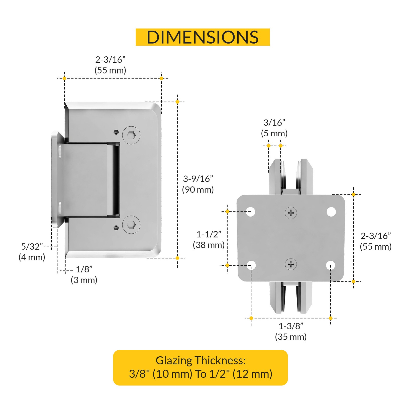 Brixwell Shower Door Hinge Adjustable Satin Chrome 3/8" to 1/2" Glass gallery