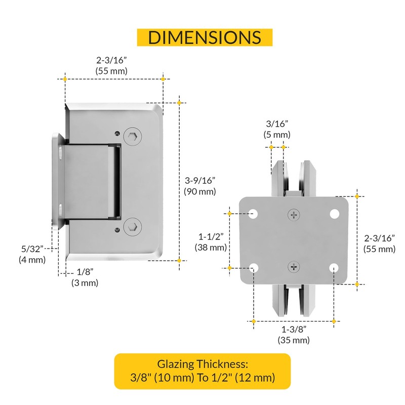Brixwell Shower Door Hinge Adjustable Satin Chrome 3/8" to 1/2" Glass gallery