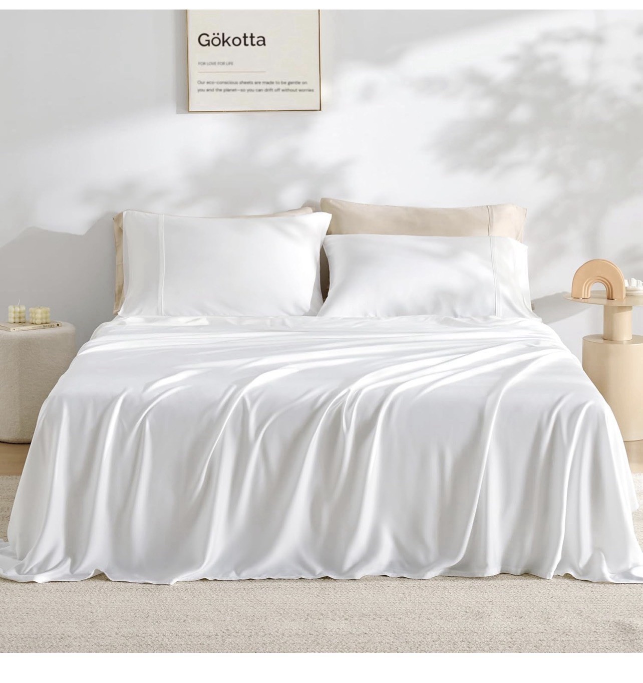 GOKOTTA 4-Pcs California King Sheet Set,100% Rayon From Bamboo 16” Pocket White gallery