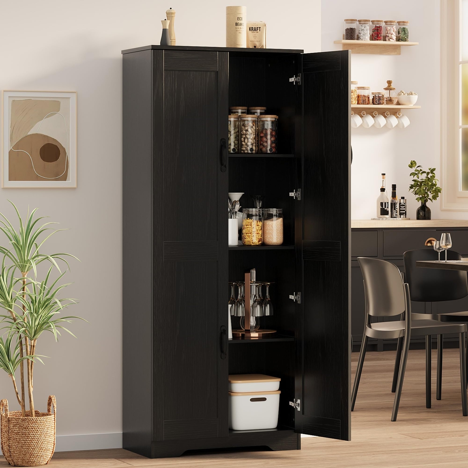 Tall Kitchen Pantry Cabinet, 60'' Storage Cabinet w/2 Doors & Adjustable Shelves gallery