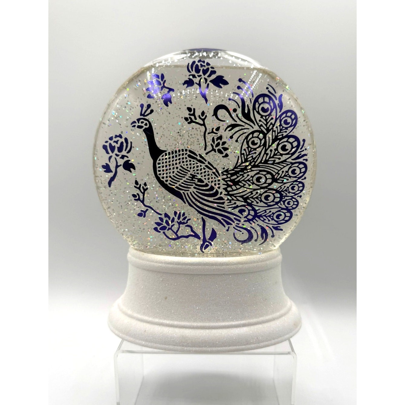 Cracker Barrel Acrylic Peacock Feather Glitter Motion & Lights Globe-No Box gallery