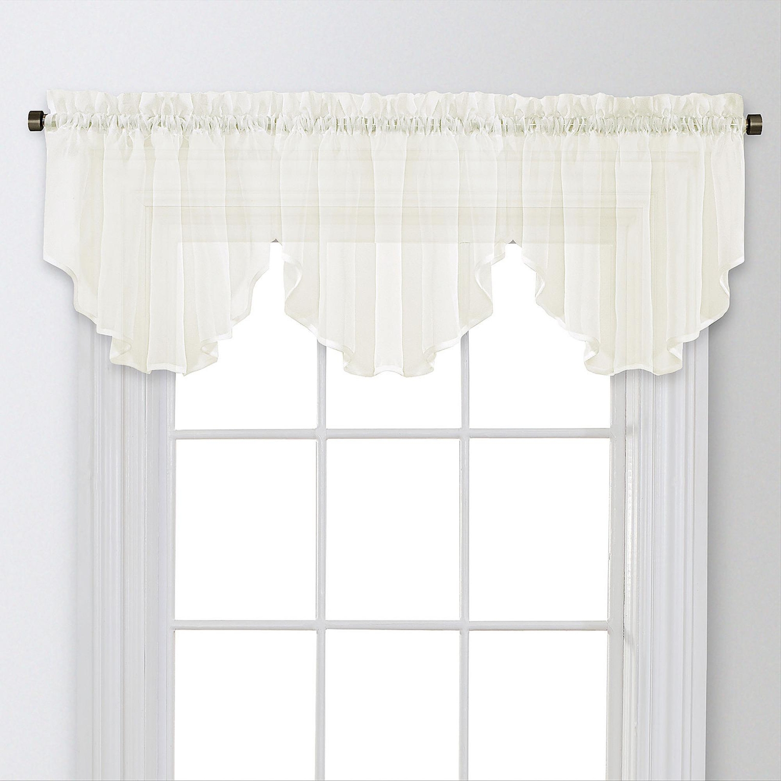 Regal Home Voile Solid Rod Pocket Ascot Valance Ivory White 54" x 20" gallery