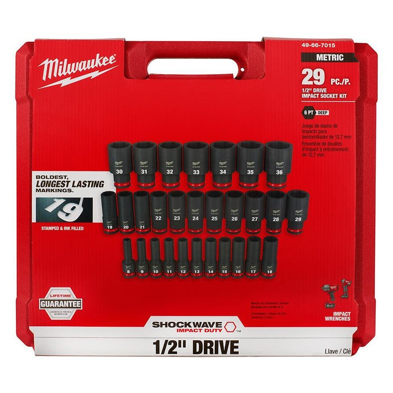 milwaukee impact socket set 1/2 in drive metric 6 point hand tool (29-piece) gallery