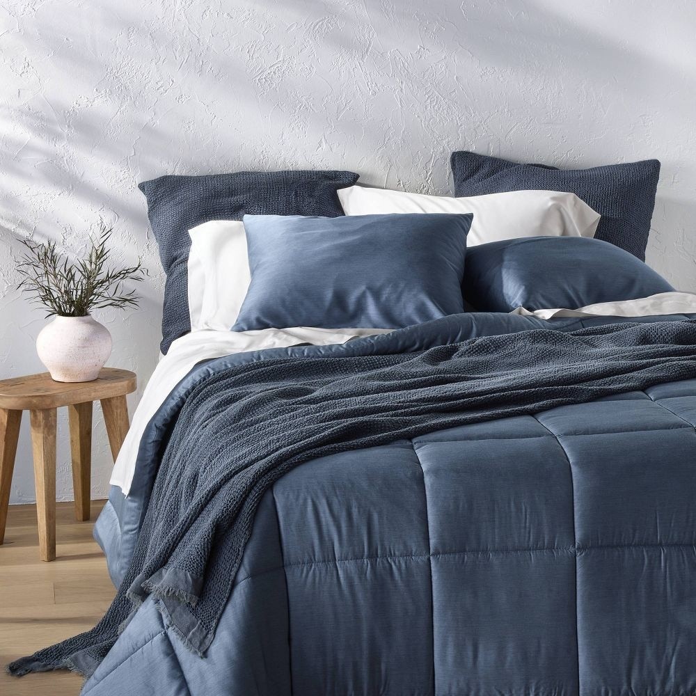 Full/Queen Textured Waffle Coverlet Dark Mineral Blue - Casaluna gallery