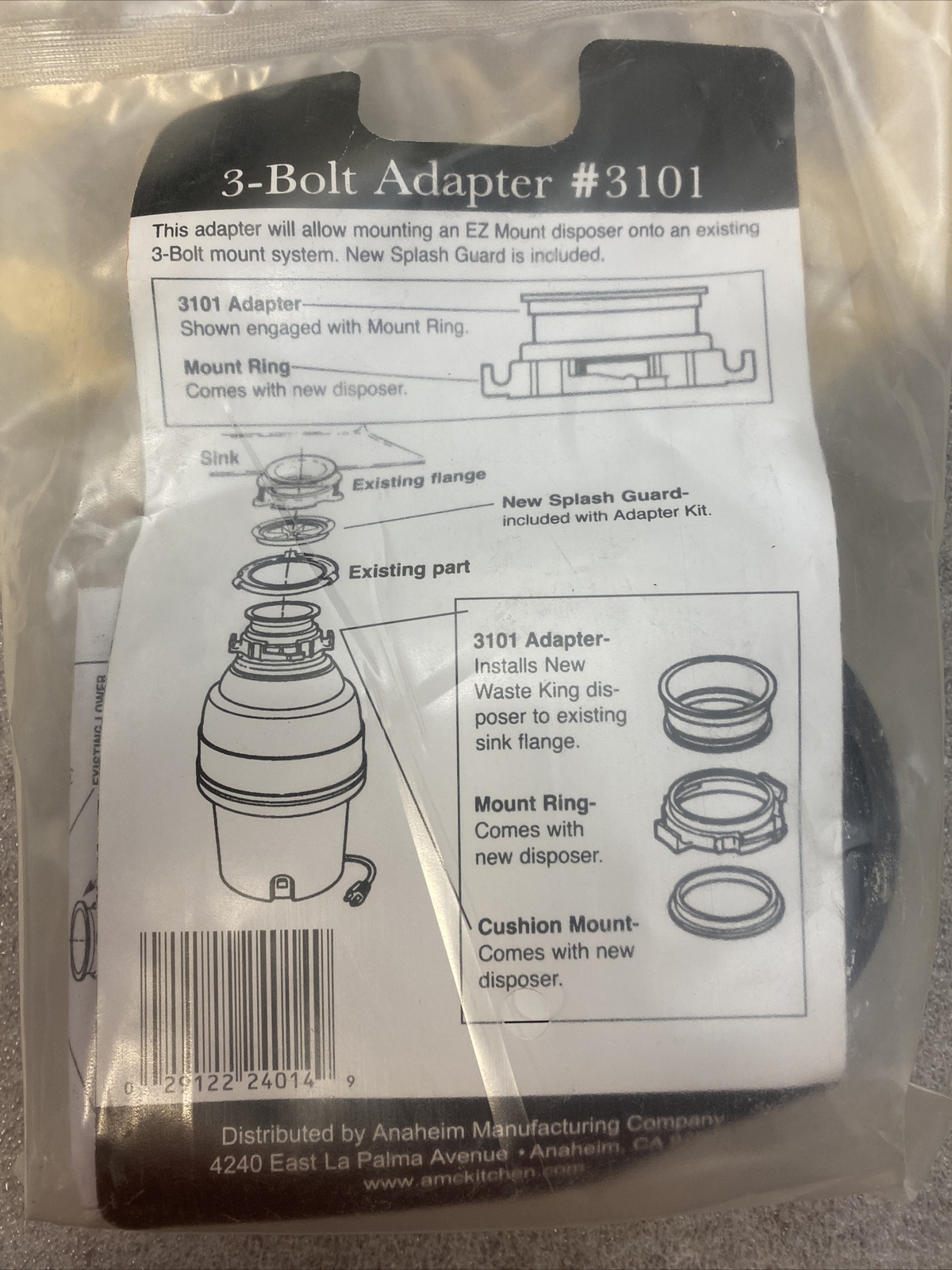 Waste King 3 Bolt Mount Adapter #3101 New Splash Guard Included - Factory Sealed gallery