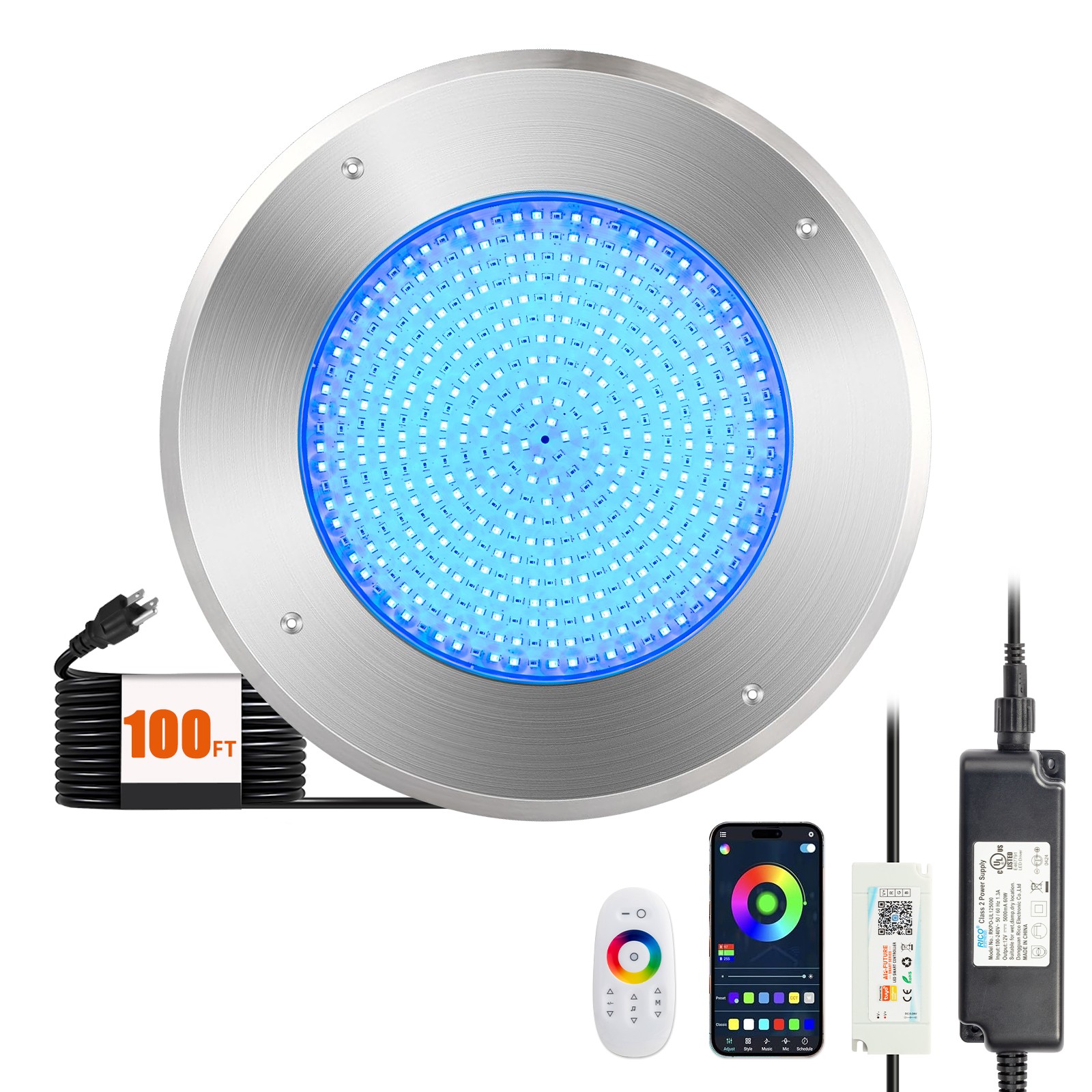 New 10 Inch SPA LED Swimming Pool RGB Light 54W 12V MULTICOLOR with 100FT Cord gallery