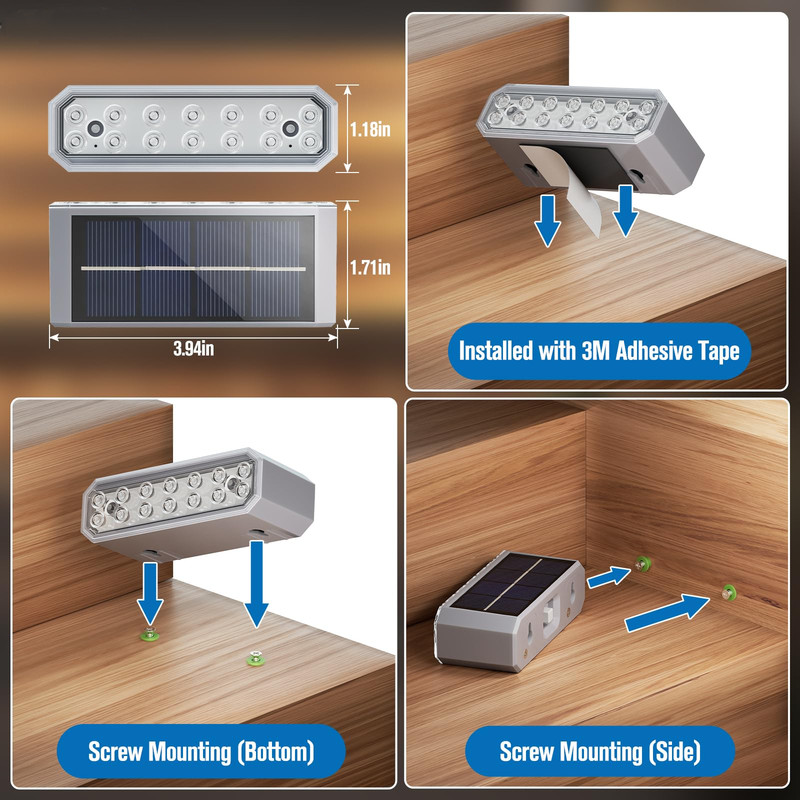 Solar Step Lights 8 Pcs IP67 Waterproof Horizontal Outdoor Stair Deck Dock Light gallery