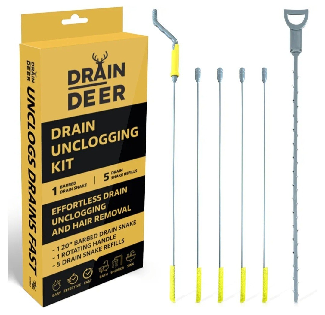 Hair Clog Remover – Plastic Drain Snake with 360° Spin Handle, Barbed Stick gallery