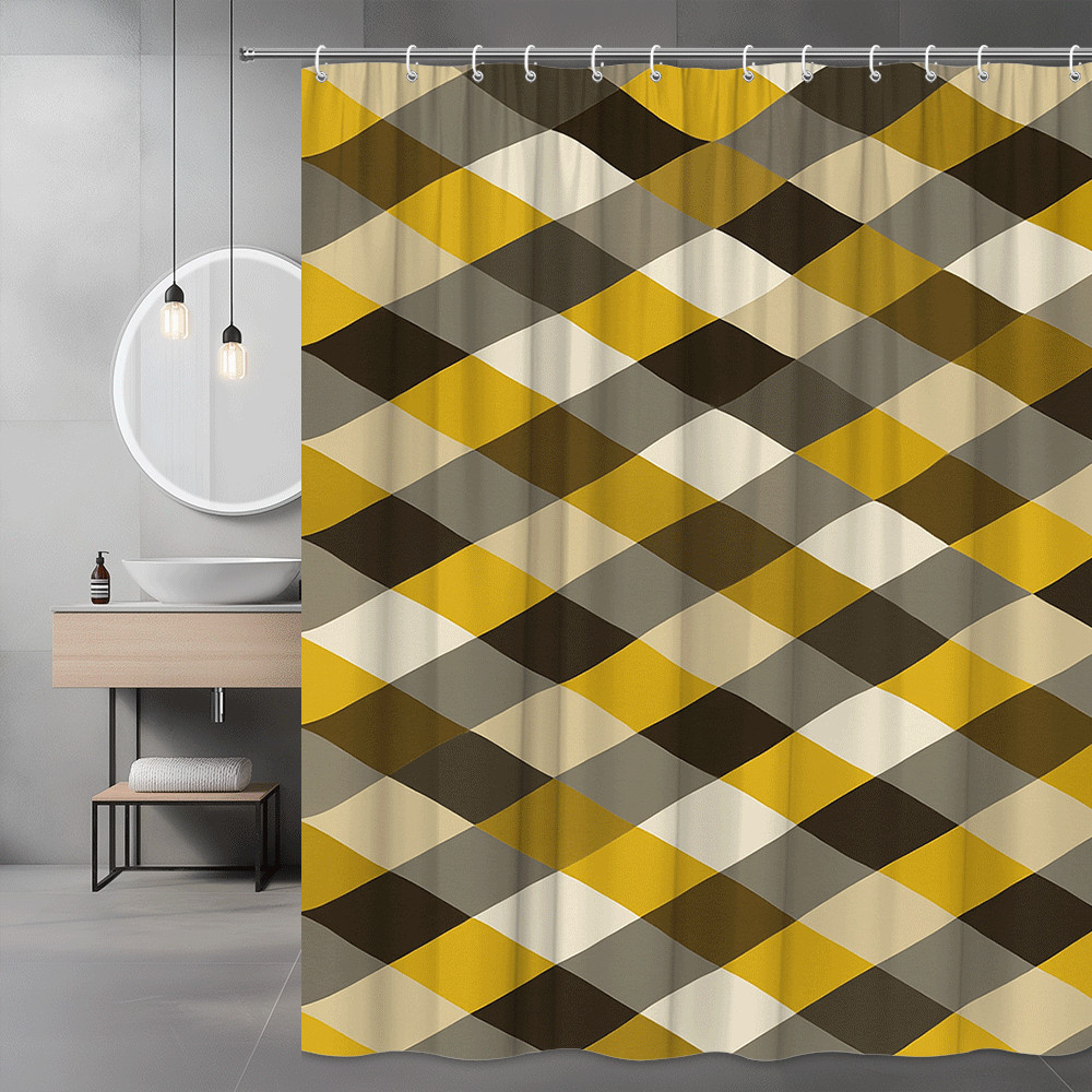 Gold Gray Diamond Pattern Shower Curtain, Geometric Print gallery