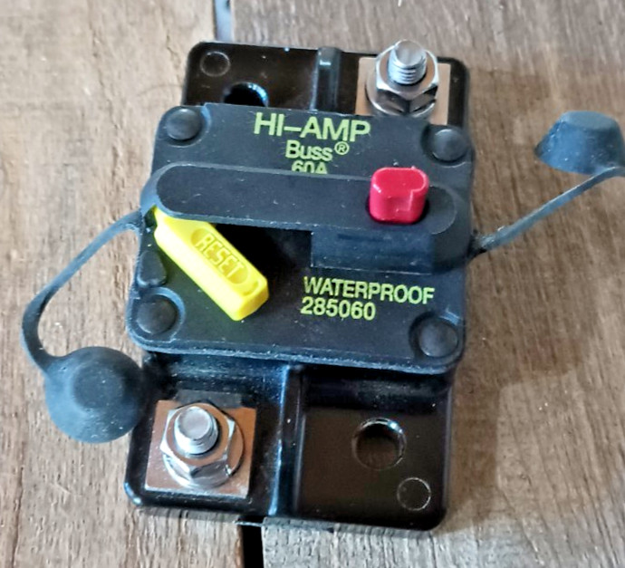 Bussman CB285-60 waterproof Marine DC breaker, Maximum 48 Volts DC, 60 Amps gallery
