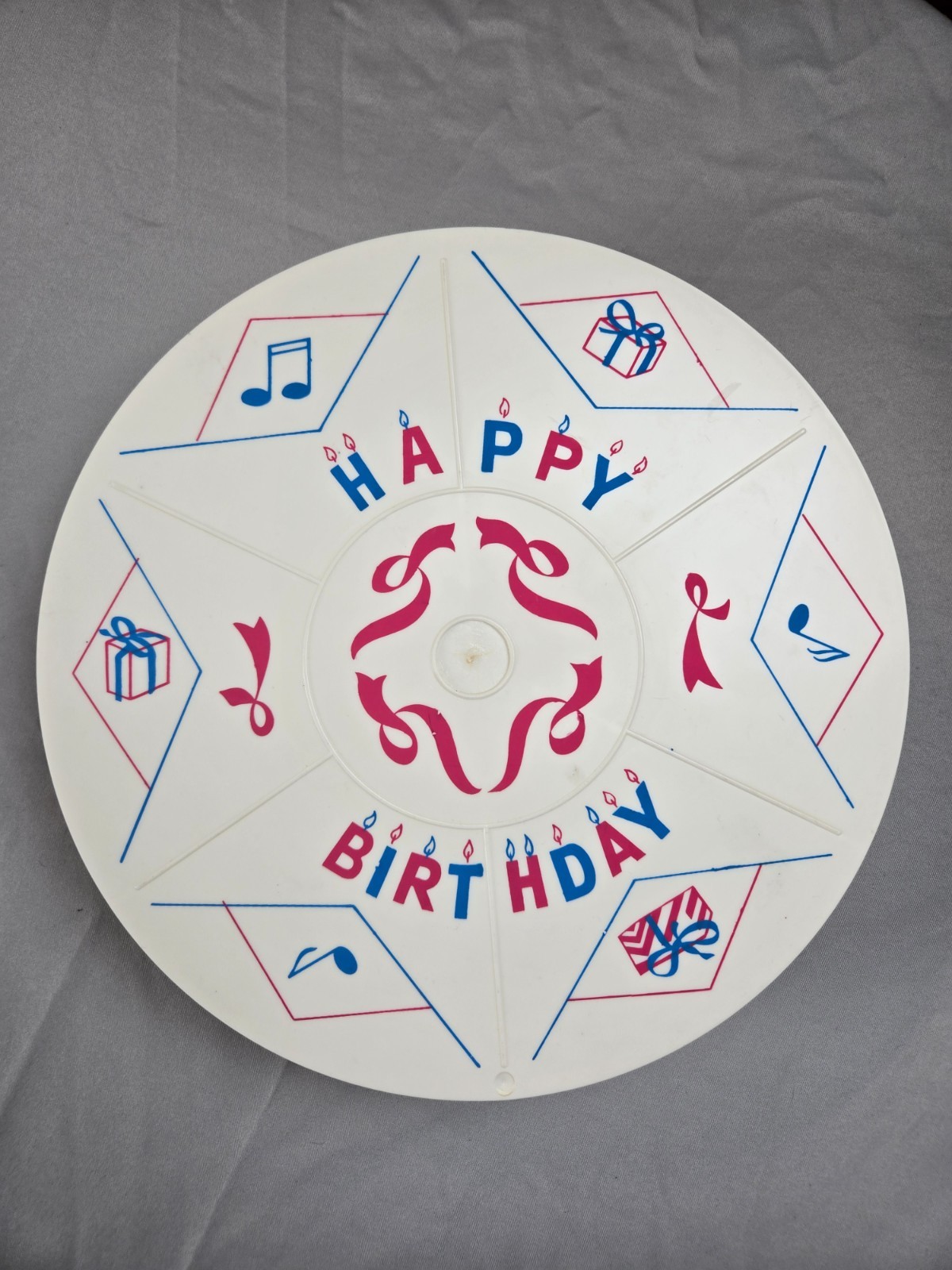 Vintage Musical Rotating Cake Stand Plays Happy Birthday Manual Wind Up Switch gallery
