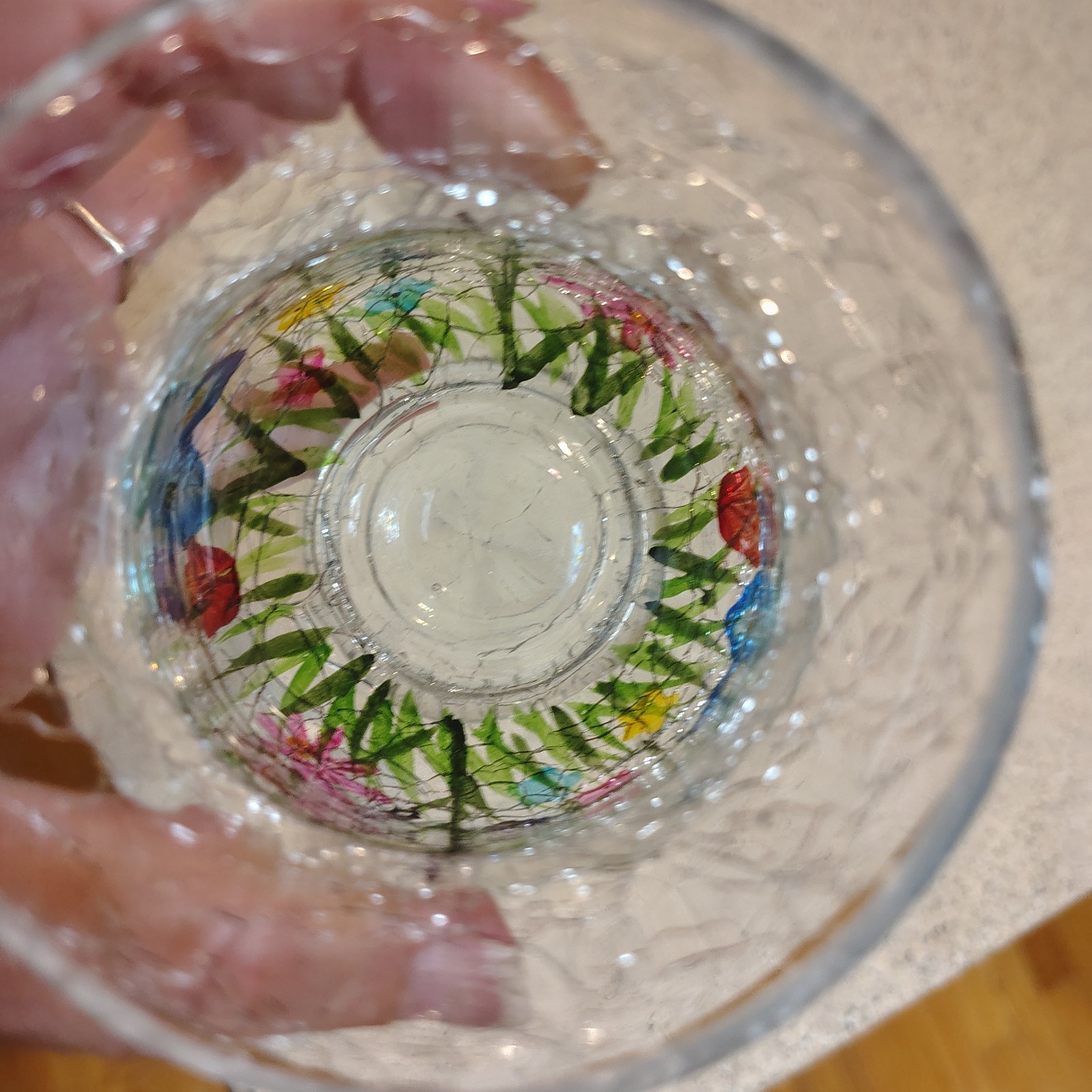 Yankee Candle Spring Flowers Votive Tea Candle Holder Crackle Glass gallery
