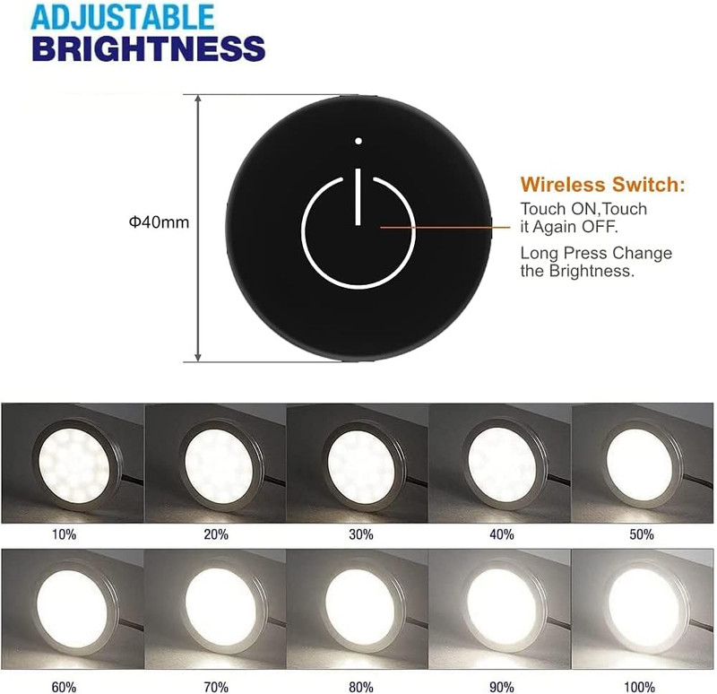 Wireless Dimmer Under Cabinet Puck Lights 6 Pack 3000K Black 12W Total gallery