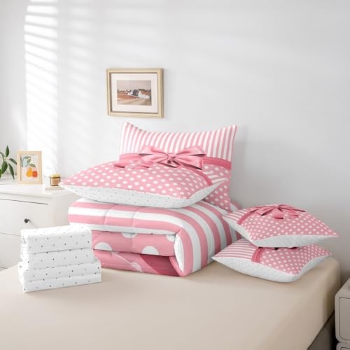 Pink Bowknot Comforter Set 7 Pieces Dreamy Princess Style Bedding Twin Pink8 gallery
