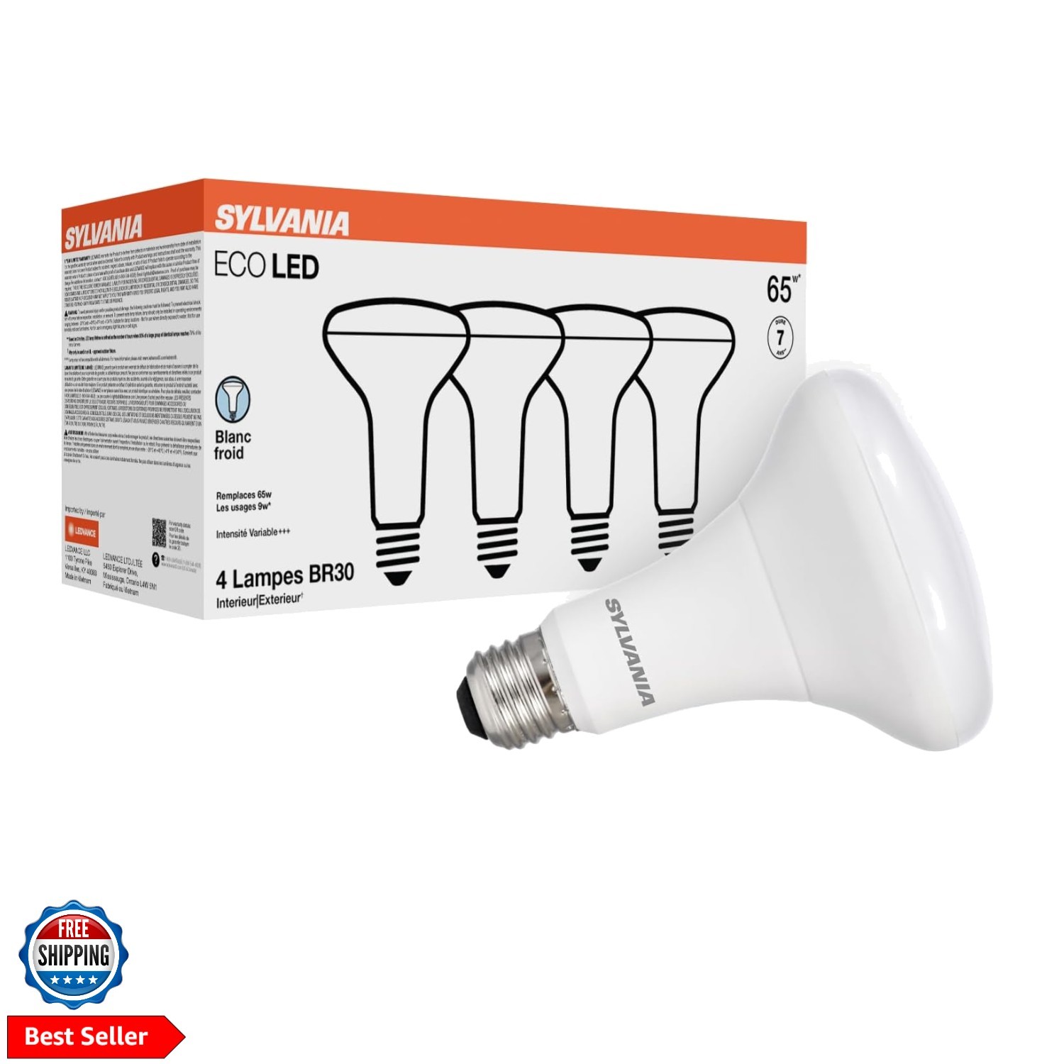 Sylvania ECO LED BR30 Light Bulb, 65W = 9W, Dimmable, Frosted Finish, 650 Lum... gallery