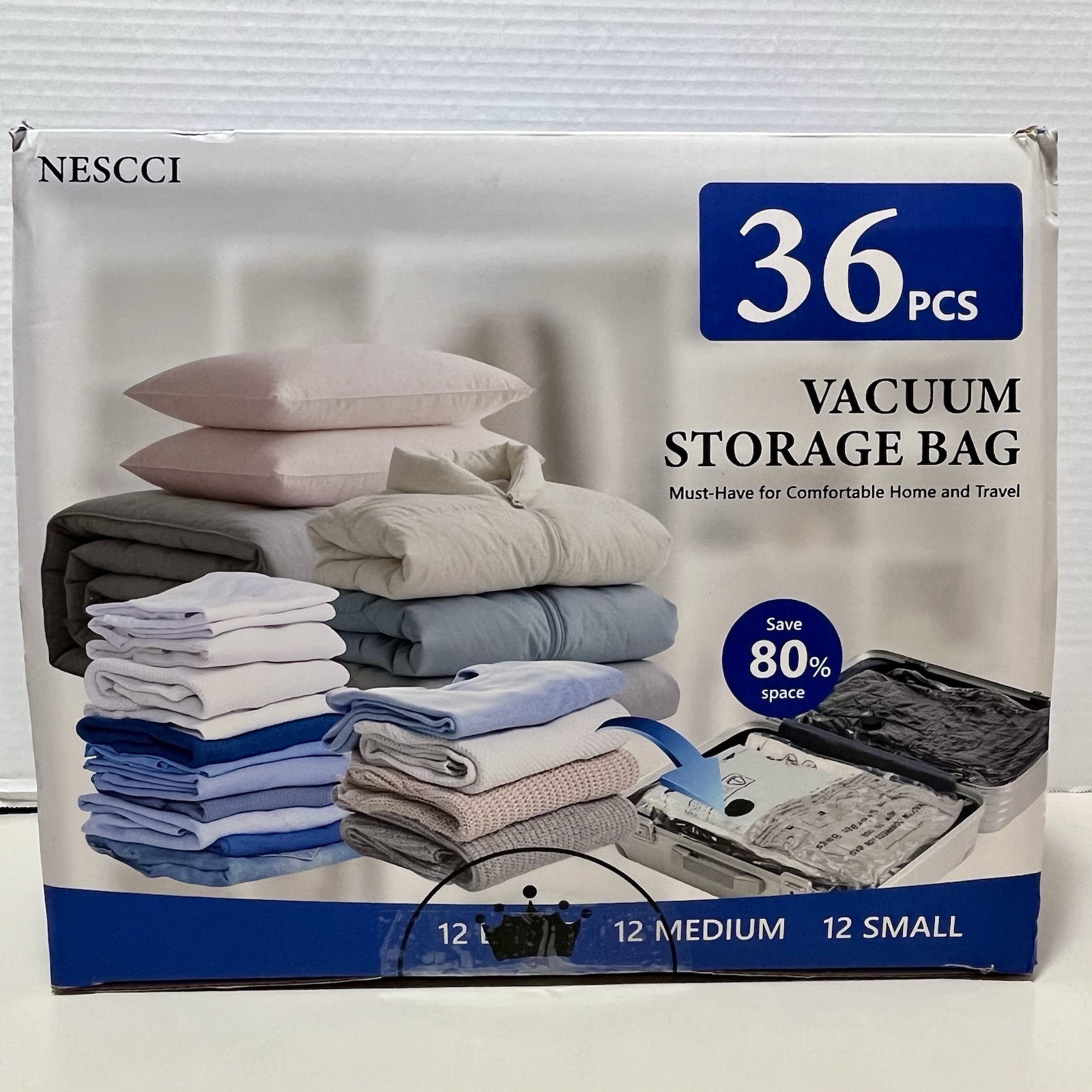 NESCCI 36pc Vacuum Storage Bags Set S/M/L Clear Double Zipper Tear Resistant gallery