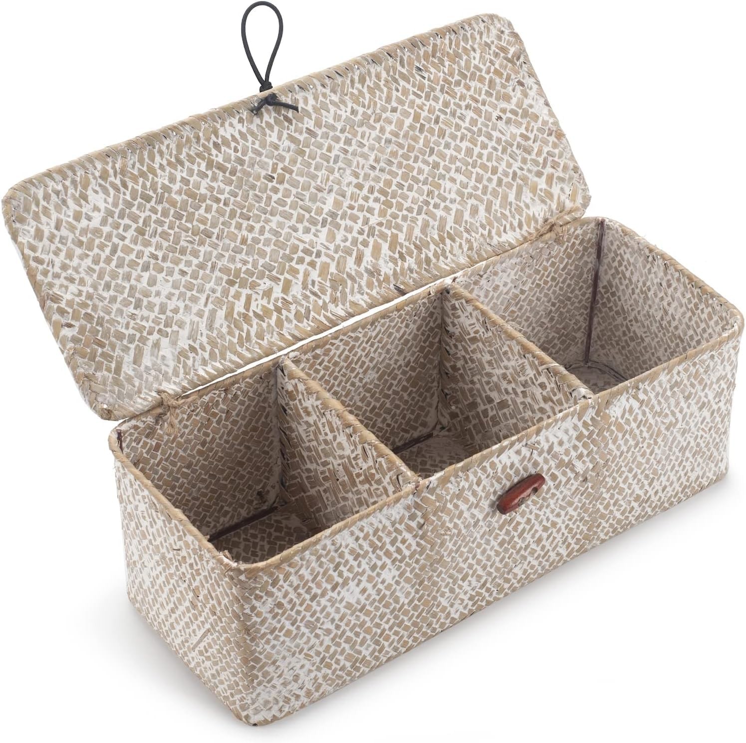 3 Section Seagrass Storage Basket, Handmade Shelf Baskets with Lid for Bathro... gallery