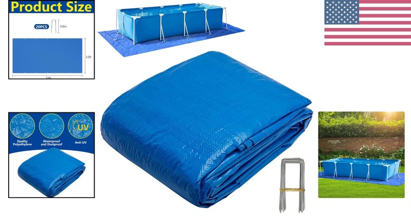 24x12ft Rectangular Waterproof Pool Liner Pad - Durable Outdoor Tarp with Stakes gallery
