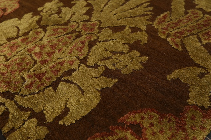 2' x 3' Hand Knotted Wool & Silk Baroque High Low pile Tibetan Area Rug Brown2x3 gallery
