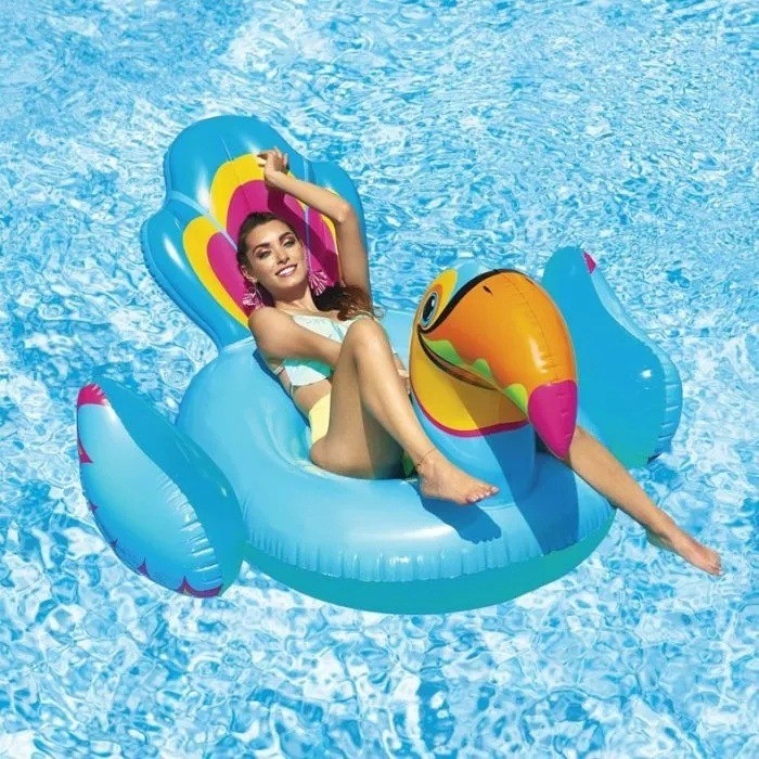 Bestway H2OGO Tipsy Toucan Inflatable Ride-On Pool Float Lounge Blue Yellow NEW gallery