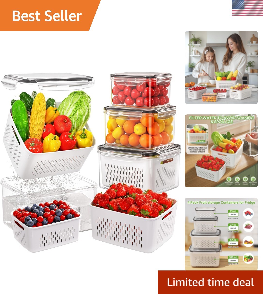 4 PCS Fruit Storage Containers for Fridge, Produce Containers for Fridge with... gallery