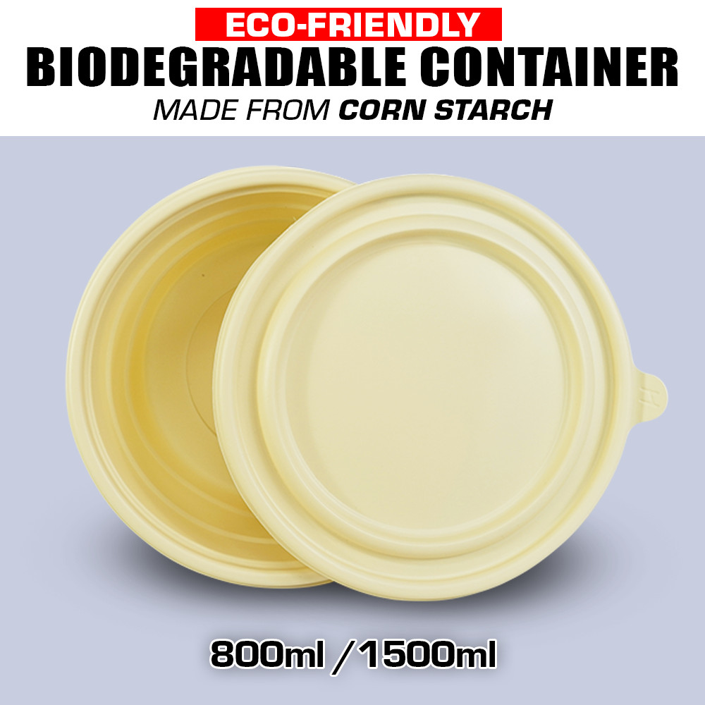 Biodegradable Cornstarch Takeout Bowls with Lids 51oz Extra Large Container K3-1 gallery