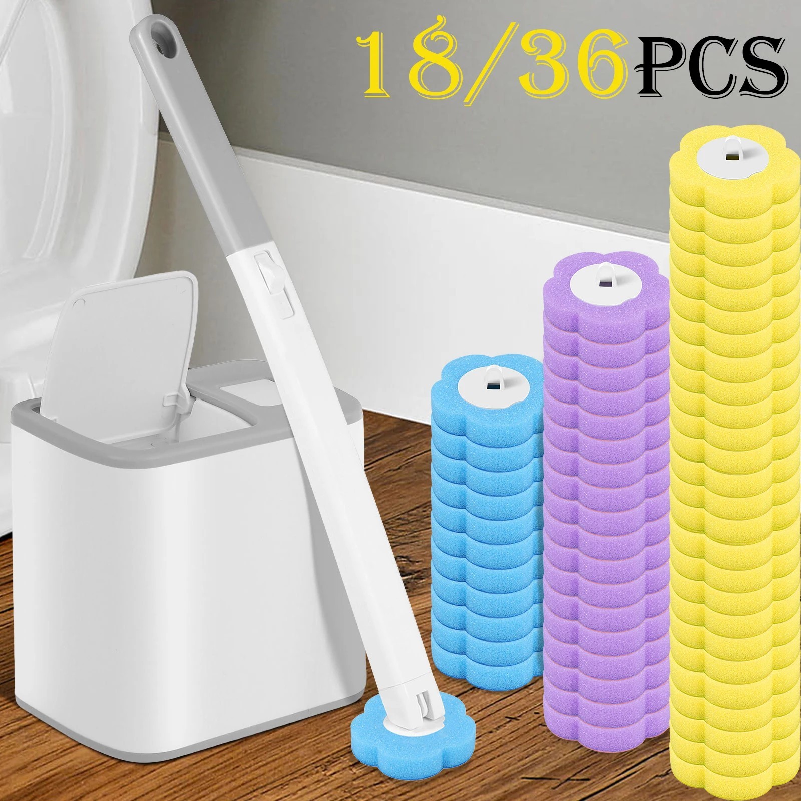 Disposable Toilet Brush Cleaning System with 18Pcs Refills Pads Replacement Head gallery