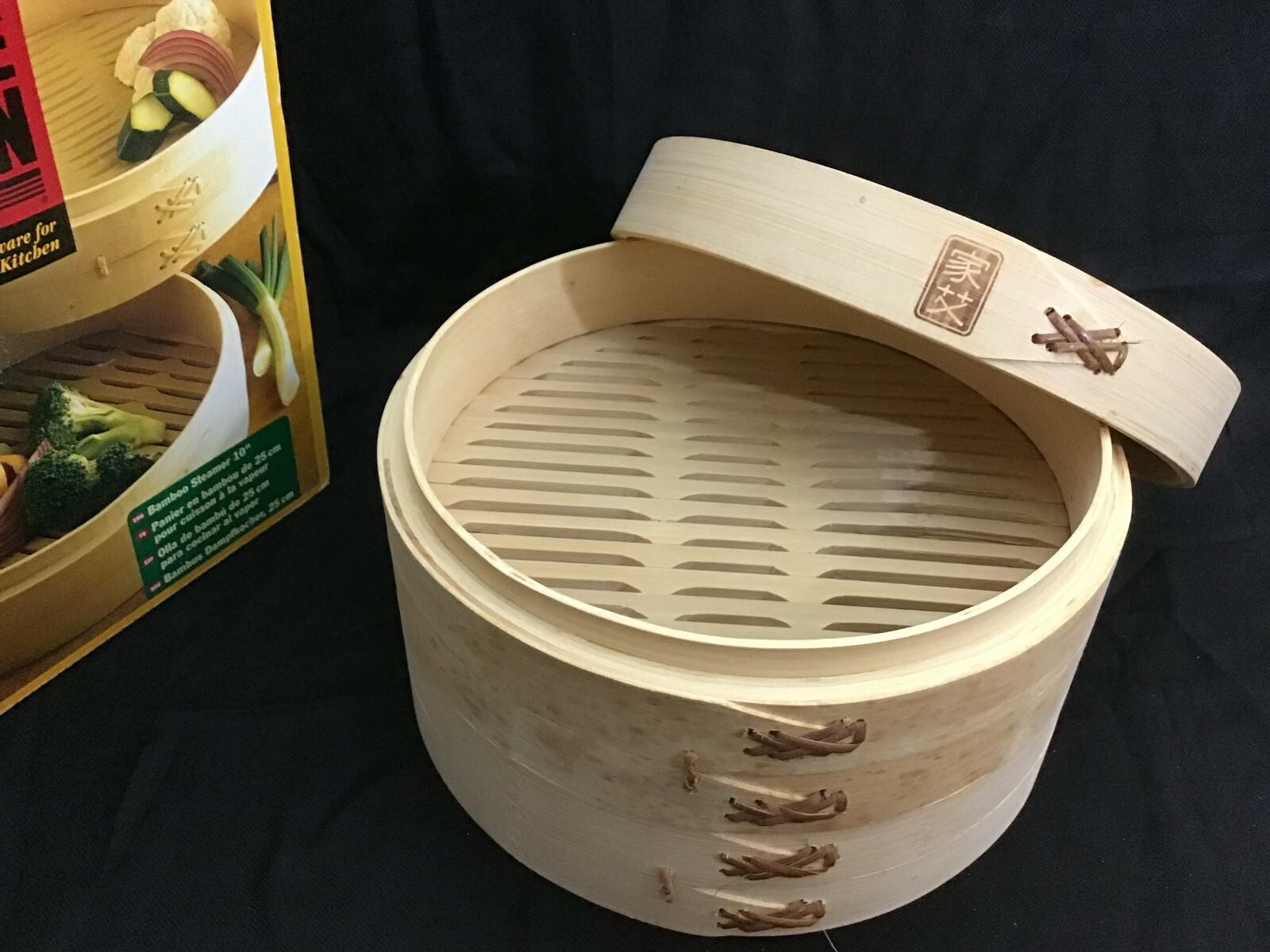 Natural Bamboo Steamer Basket 10" Set Of 2 + Lid gallery