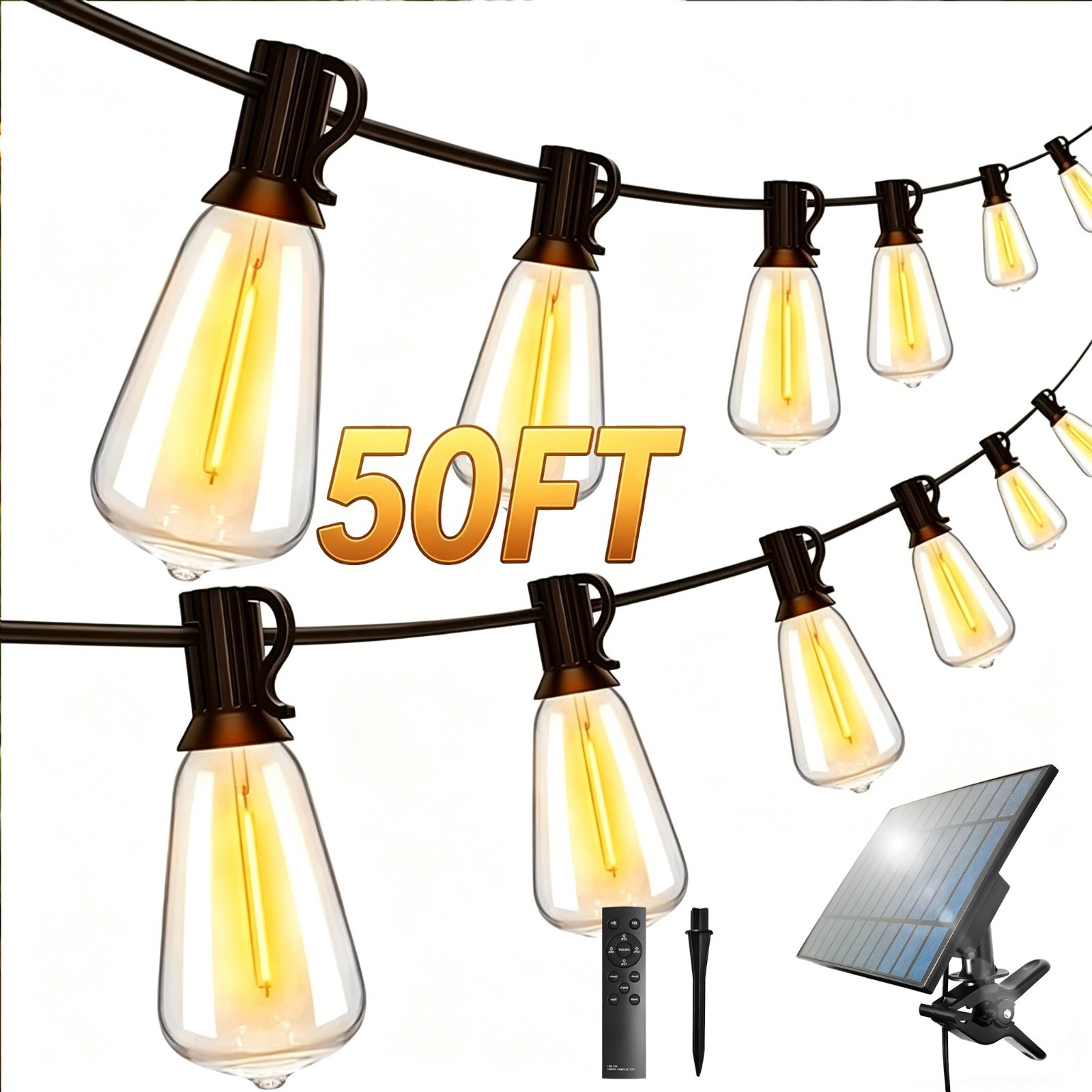 Solar String Lights 100FT, ST38 Shatterproof Bulbs Waterproof for Patio Garden gallery