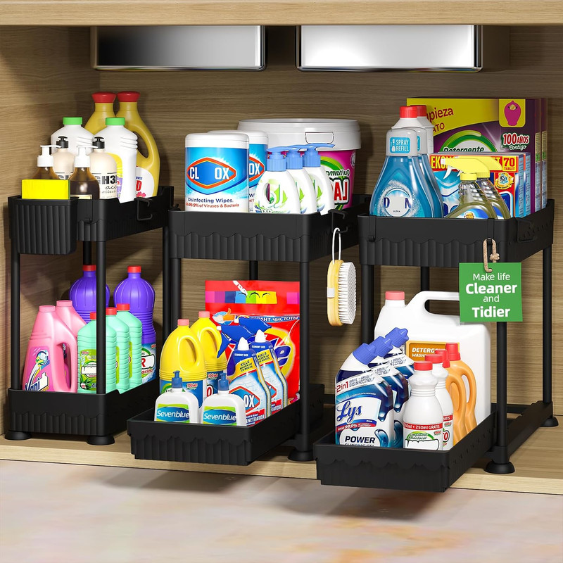 3 Pack under Sink Organizers,2-Tier Multi-Use Kitchen and Bathroom Organizers an gallery