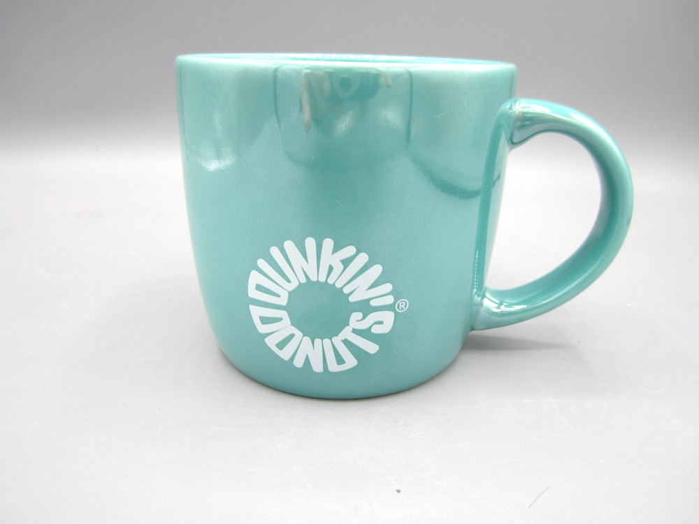 Dunkin Doonuts Teal Blue Glossy Finish, White Logo, Coffee Tea Mug 14 oz (02)