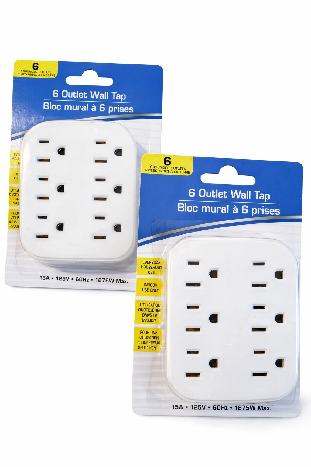 6 Outlet Wall Tap Adapter Grounded Indoor Use 15A 125V 1875W White Pack of 2 gallery