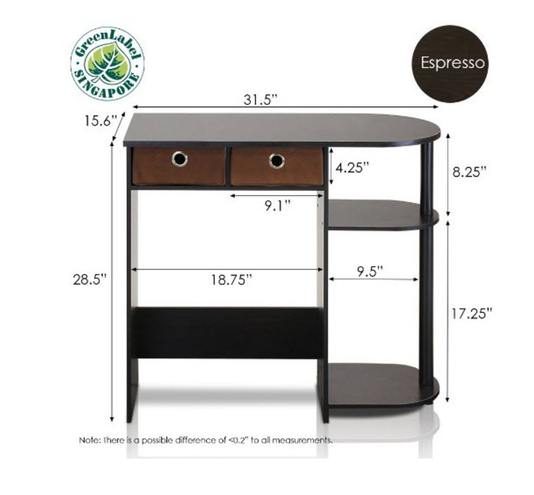 Computer Desk for Small Spaces Office Home Table Wood Workstation Espresso Brown gallery